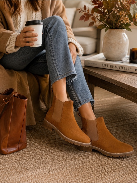 Steve Madden Shoes - Steve Madden Leopold Suede Chelsea Boots Cognac Brown Lug Sole Leather Women 7.5
